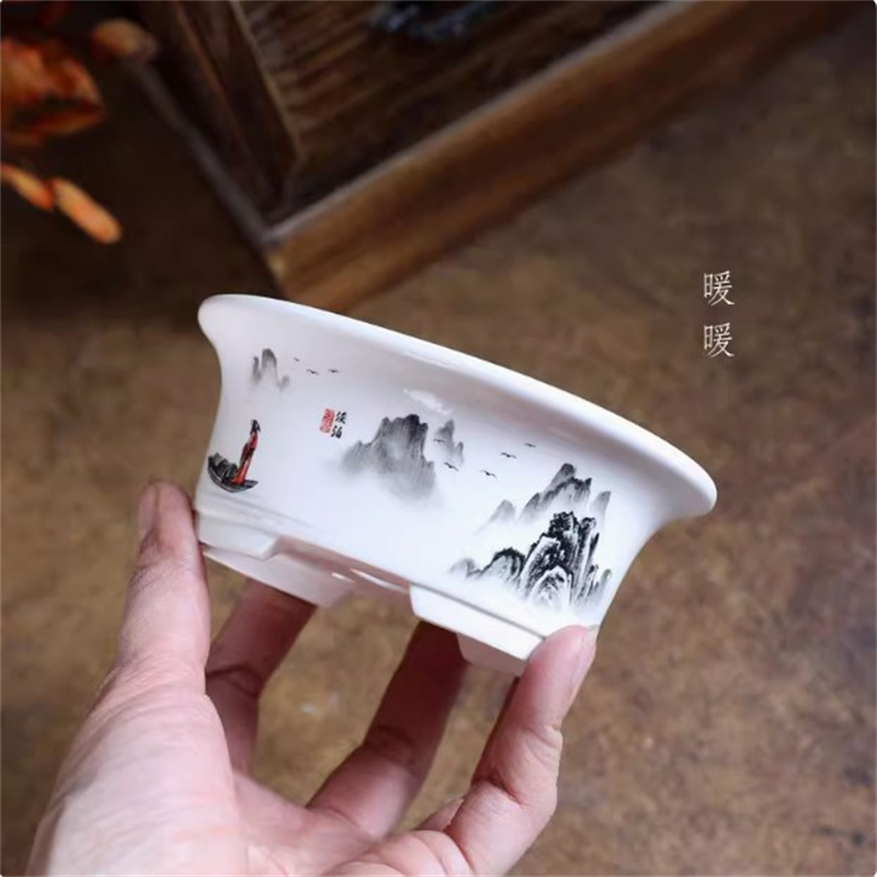 Bonsai Repotting Mat - Porcelain White Oval Bonsai Pot,Mini Pot,Round,Small